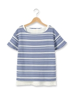 ボーダーニットソー&フリンジタンクトップ/ブルー(092)