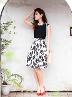 リブ×フラワーワンピース/オフホワイト