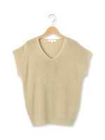 畦編みVネックプルオーバー/サックス(090)