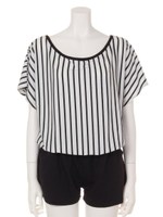 【ANAP】BIGトップス細ストライプロンパース/WH