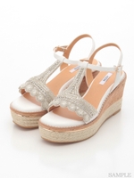 【REZOY】低反発インソールエスニックTストラップウェッジサンダル/ベージュ