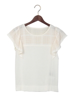 ★JOC 透かし チェック柄 フリル袖 プルオーバー/White