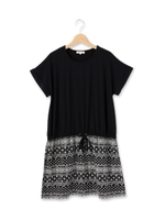 エスニック柄切り替えワンピース/ネイビー(193)