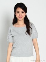 カットワーク刺繍5部袖ニット/ネイビー