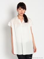 チュール重ねスキッパーシャツチュニック/ホワイト