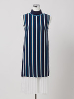 ミラノリブ ストライプ シフォンレイヤードZIPワンピース/ネイビー