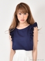 レースxフリルブラウス/ネイビー