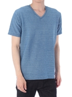 【AZUL by moussy】タック天竺インディゴVネック半袖T/D/BLU