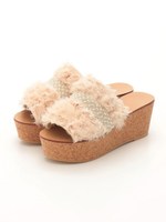 シフォンコルクウェッジサンダル/BLACK