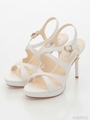 【R&E】ジュエリーヒールクロスストラップサンダル/ホワイト