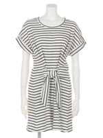 【Marie Hill】ウエストリボンボーダーワンピース/ホワイト