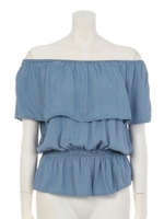 【chille anap】デニムオフショルトップス/BL