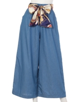 スカーフベルトワイドパンツ/ブルー