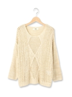 透かしテープヤーンニットプルオーバー/ライトベージュ(551)