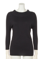 BACKボタンボートネックニットプルオーバー/ネイビー