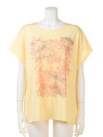 フラワープリントドルマンＴシャツ/クリームイエロー