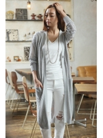 【AZUL by moussy】12G強撚A/Cスカシストライプロング長袖カーデ/L/GRY