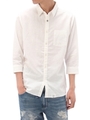 【AZUL by moussy】コンチョ釦使い綿麻7分袖シャツ/WHT