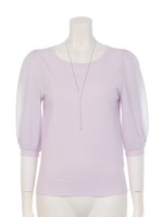 ネックレス付デザインスリーブニット/ラベンダー