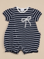 天竺ボーダーリボンレースモチーフカバーオール/ネイビー