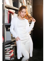 【AZUL by moussy】スラブニット長袖ロングトッパー/O/WHT