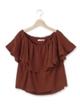 ラッフルオフショルダーブラウス/ブラウン(042)