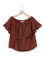 ラッフルオフショルダーブラウス/ブラウン(042)