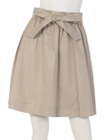 リボンベルト付きギャザーフレアスカート/ベージュ