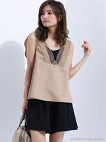 レース切替ノースリーブブラウス/オフホワイト