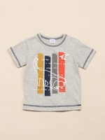 恐竜ペイント風プリント付きTシャツ/ブルー