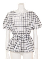 リボンウエストチェックブラウス/NVmix