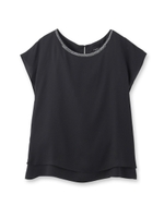 装飾ネックデシンシャツ/ブラック(019)