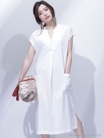 アウトポケットコットンタックワンピース/ホワイト