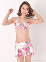 【JILL STUART】ハッピー花柄スカート付フリルワイヤーホルタービキニ３点セット/PK