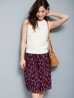 クリンクルフラワーパンツ/ワイン