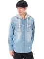 【AZUL by moussy】8ozデニム裏毛フード長袖ウエスタンシャツ/Stone Wash