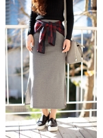 【AZUL by moussy】裏毛裏起毛フェイクスリーブマキシスカート/BLK