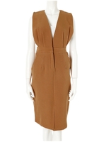 Vラインスリットタイトワンピース/キャメル
