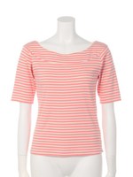 【F&A】バックリボンオフショルボーダーT/BLACK