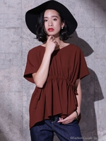 バックギャザーVネックブラウス/ホワイト