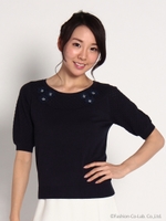 切替装飾ニット/ネイビー