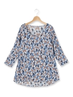 リーフ柄Uネックブラウス/グレー(112)