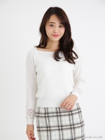 袖レースリブニット/茶系