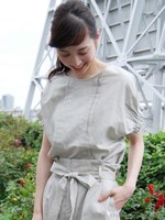 【Marie Hill】袖バルーンタックブラウス/カーキ