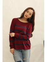 【AZUL by moussy】Ny/Visボートネック長袖プルオーバー/柄BLD