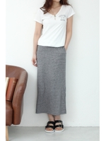 【AZUL by moussy】スレイバー天竺ZIPスリットマキシスカート/柄BLK