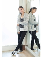 【AZUL by moussy】ネップヤーンZIP長袖カーデ/柄NVY