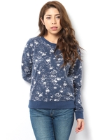 【AZUL by moussy】裏毛フェイドミドルフラワー長袖プルオーバー/柄NVY