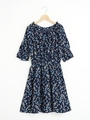 【relaxing line】J小花柄ワンピース/ネイビー柄