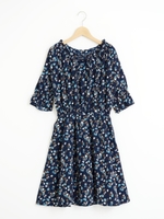 【relaxing line】J小花柄ワンピース/ネイビー柄